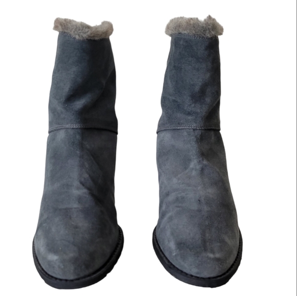Stuart Weitzman Grey Suede Booties Faux Fur - Picture 4 of 10